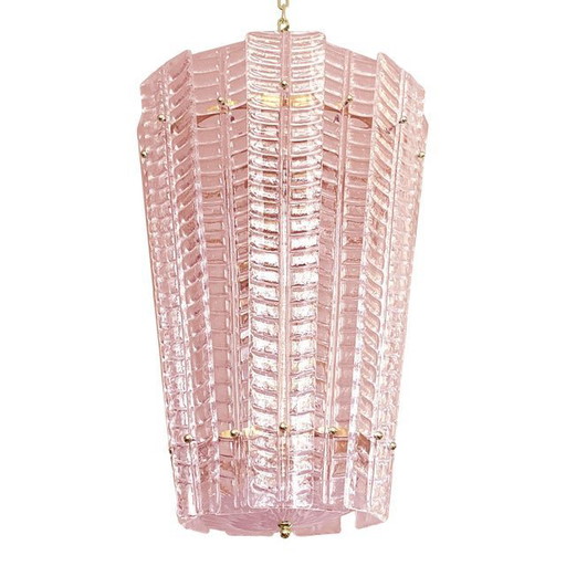 Lanterne contemporaine en verre de Murano rose