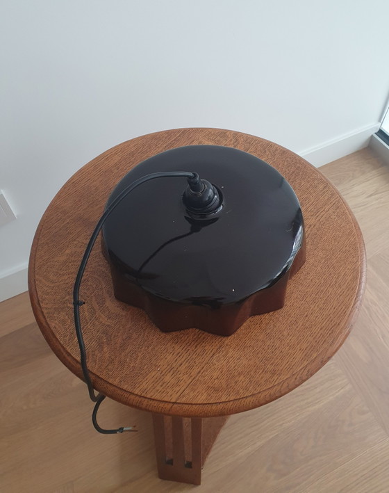 Rare Vintage Vrieland Design Pendant Lamp – Organic Pudding Shape / Wavy Edge – Black Chocolate Brown Metal (photo 11 of 12)