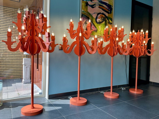 Lampadaires baroques vintage d'Amsterdam, 146 cm, lot de 4 – Brand van Egmond, polished steel, Glass (photo 9 of 15)