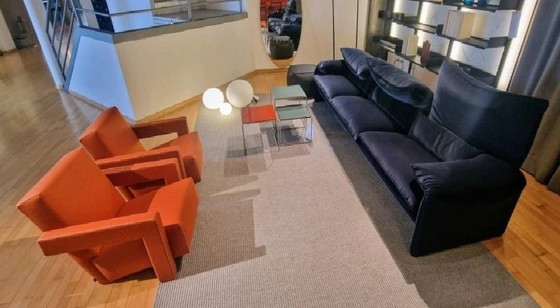 Image 1 of Cassina 2x Utrecht 637 Nuovo Mai Usato in Panno di Lana Arancione Tabacco (Serie 13L) Punto Cavallo