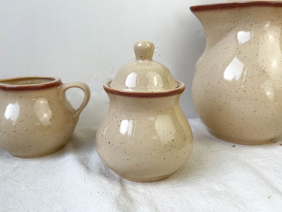 Image 1 of Gespikkeld Steengoed Koffieservies Tulowice Stijl Mid Century 20e eeuw