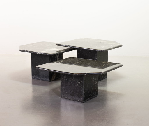 Tables d'appoint Mid Century en marbre de Carrare noir