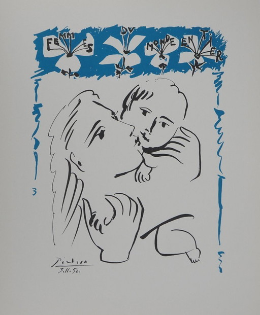 Pablo Picasso: Maternal Love, Signed Lithograph – lithos zeefdrukken, Paper