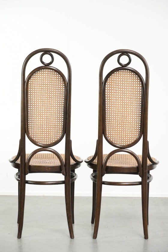 2x Original Vintage Thonet Design Webbing Dining Chair / Bistro Chair with Curved Wood, Model Long John (photo 3 of 12)