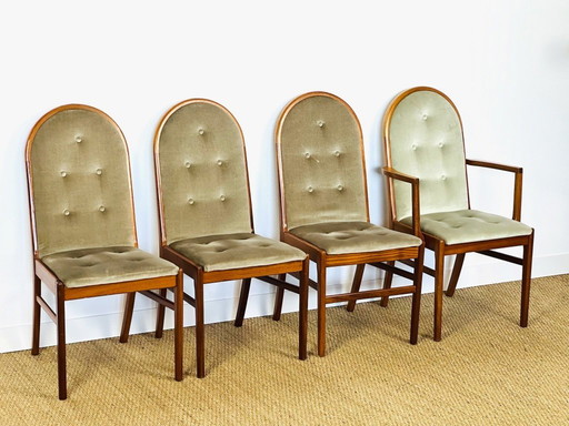 Set de 4 chaises de salle à manger vintage en noyer et velours vert par G-Plan, 1970