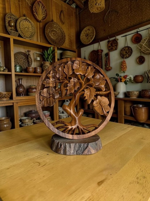 Arbre de Vie en bois fait main – Décoration murale ronde – 30 cm – decoratieve objecten, Wood (photo 2 of 5)
