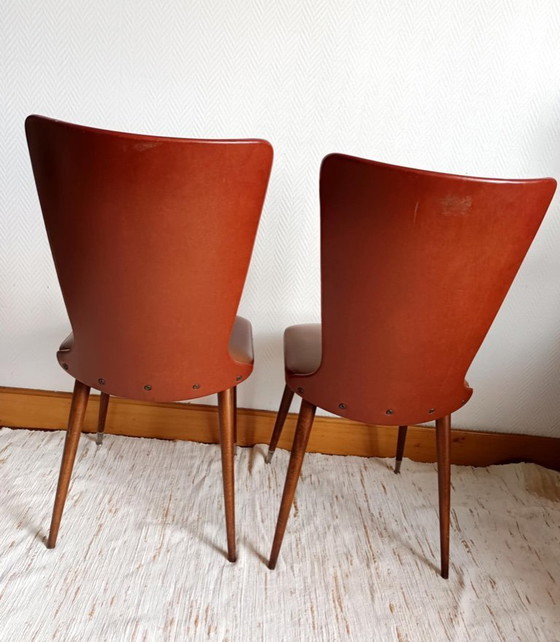 Image 1 of 2x vintage faux leather chairs with compass legs