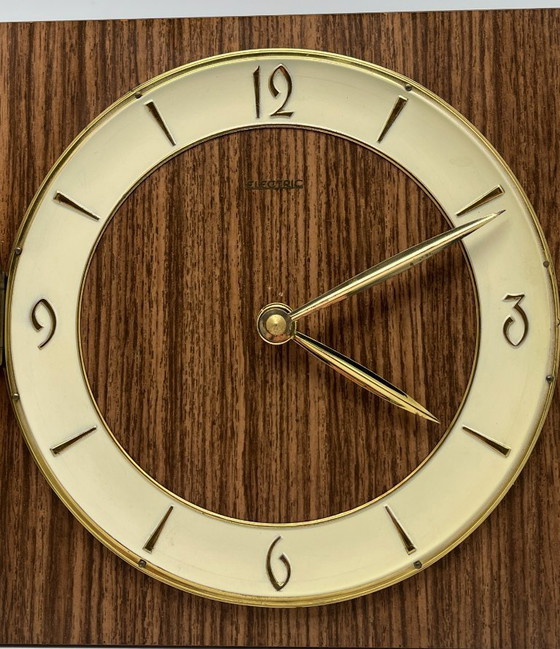 Image 1 of Mid Century Wall / Mantel Clock – Junghans Quartz W756 – Wood & Brass