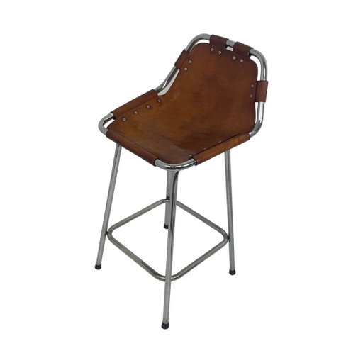 Tabouret de bar vintage avec base chromée