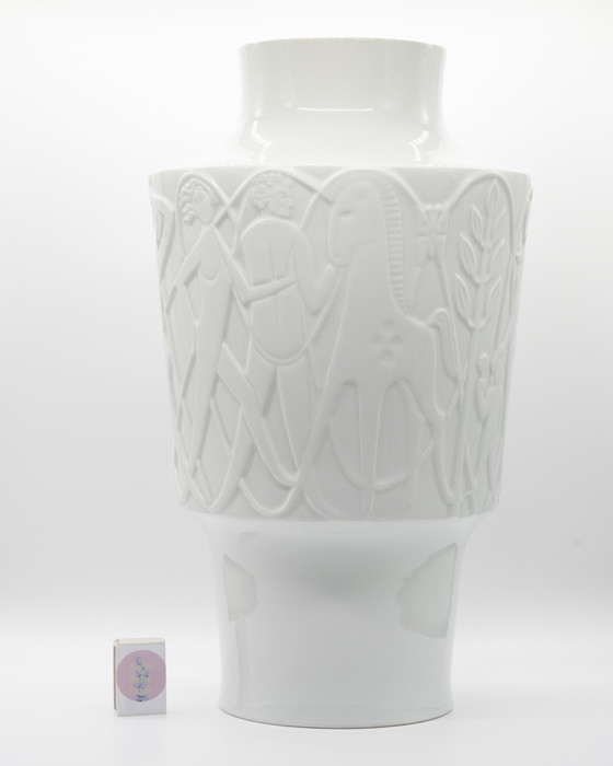 Image 1 of Rare 49cm Porcelain Floor Vase Edelstein Bavaria Art Déco Relief Kurt Wendler 57