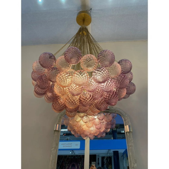 Image 1 of Zeitgenössische „Wolken“ aus rosa und Ametista-farbenen „Ballotton“-Kugeln aus Muranoglas