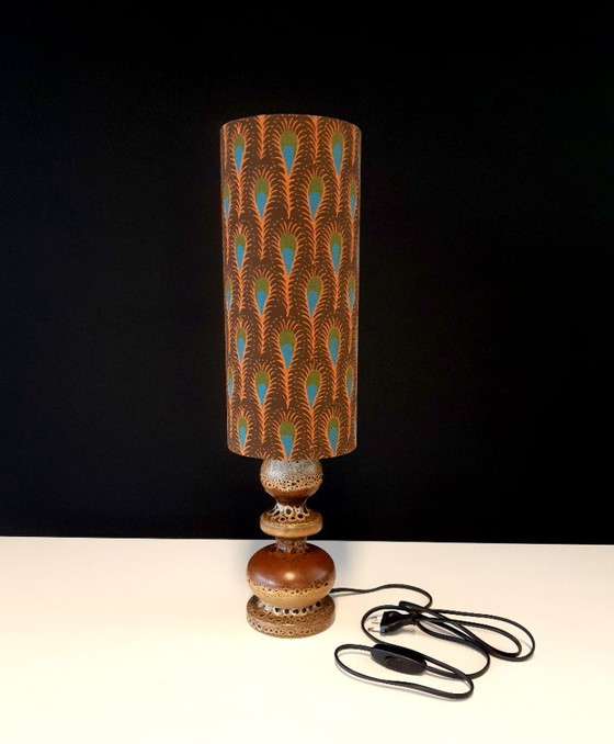 Image 1 of Unique Ceramic Vintage Herda Lampstand With Handmade Lampshade With Botanical Print