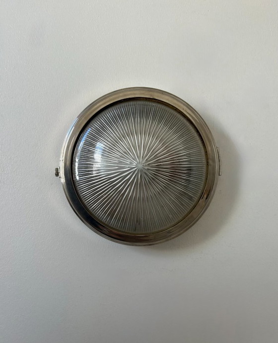 Image 1 of Lampada da parete vintage in metallo cromato e vetro olofane, Francia 1930