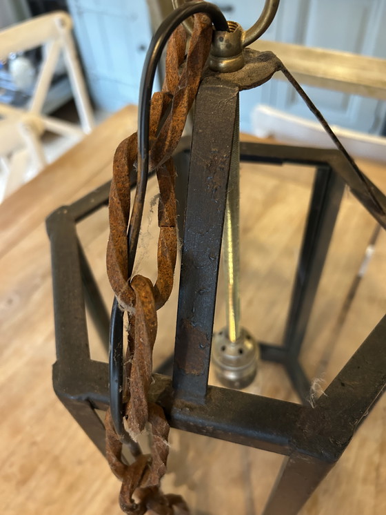 Image 1 of Lampada da sospensione in vetro e acciaio (3 pezzi)