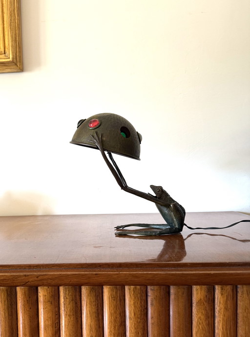 Jugenstil Rare Frog Shaped Bronze Lamp, Austria 1900s