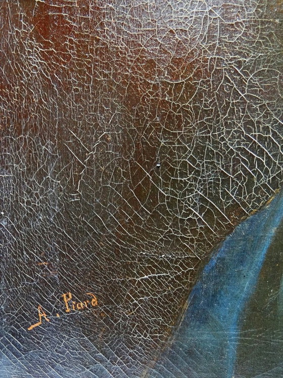 Image 1 of Antique portrait of a young woman in profile, oil on canvas, A. Piard, 19th century