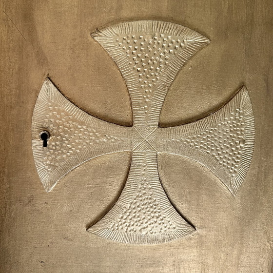 Image 1 of Authentic Consecration Safe / Tabernacle Cabinet in Solid Wood with Gilded Cross – With Key (Mid-20th Century)