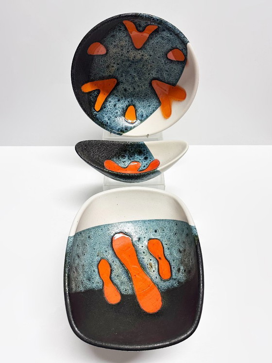 Image 1 of Raro set di tre ciotole in ceramica, Elchinger Atelier. Francia, 1950.