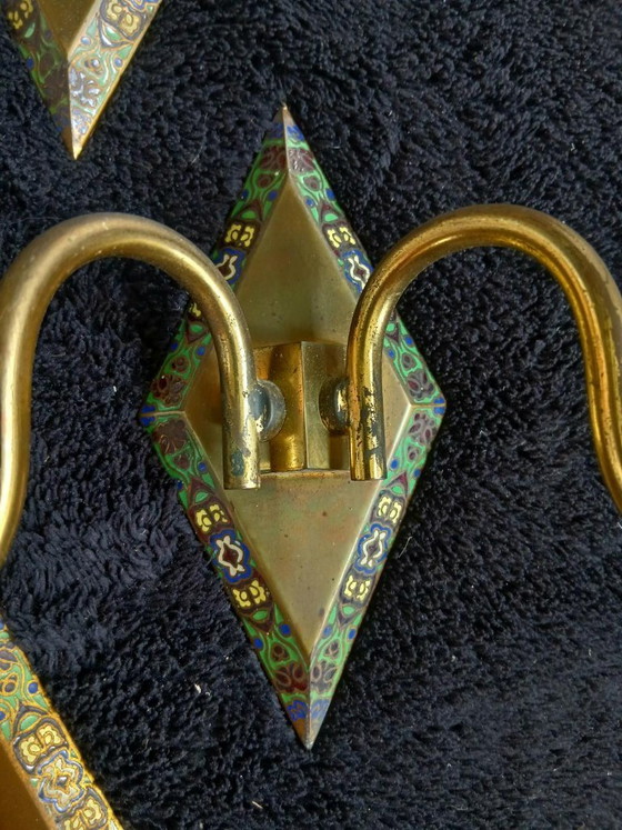 Image 1 of 3 Art Deco cloisonné enamel wall sconces