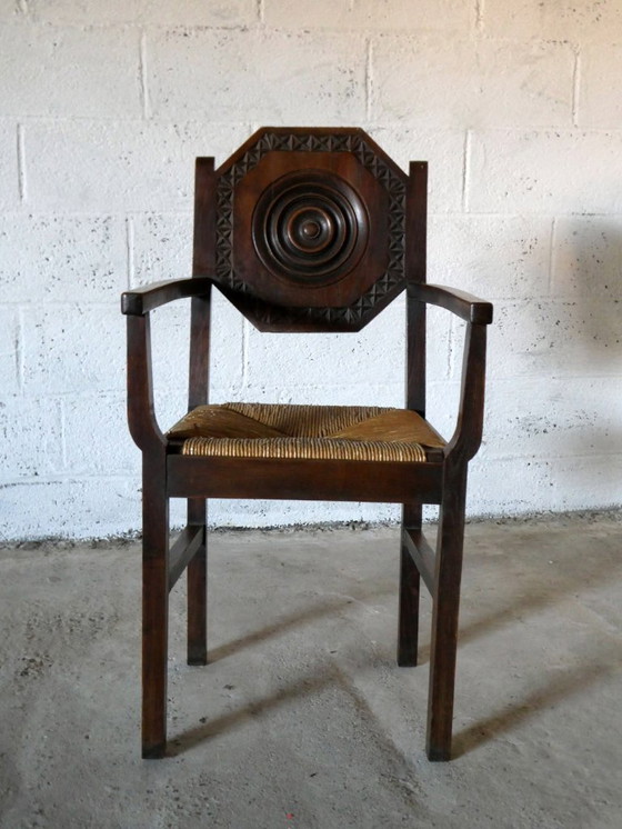 Image 1 of Poltrona bretone in rovere e paglia