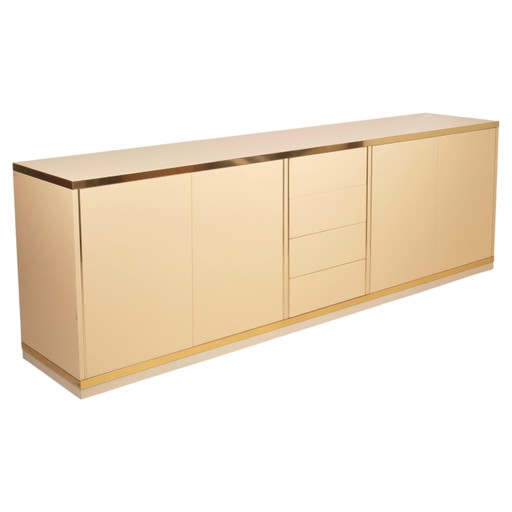 Enfilade Willy Rizzo Hollywood Regency Crème et Laiton pour Mario Sabot 1970