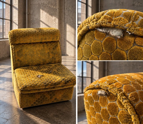 Canapé Modulable Hukla Vintage Années 70 Velours Moutarde & 2 Fauteuils – Canapés modulables, Plastic, Textile (photo 3 of 9)