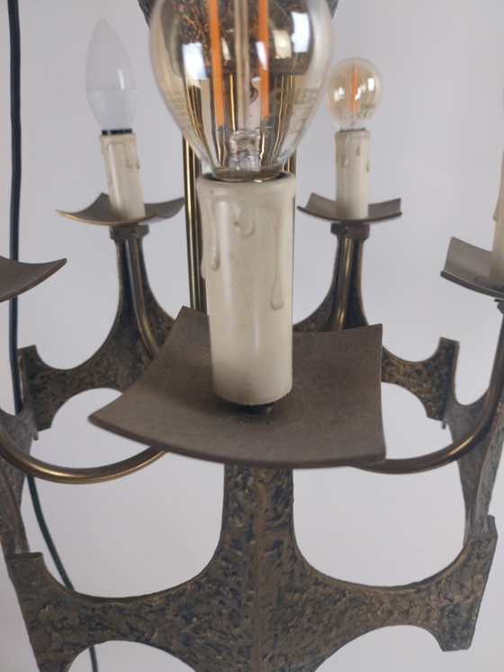 1 x Suspension brutaliste années 1970 par Moe Bridges. – Metal, Brass, Vintage (photo 7 of 9)