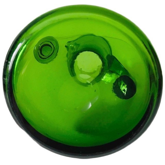 Image 1 of Vintage mid-century French hand-blown seal-shaped green glass jug, 1970s