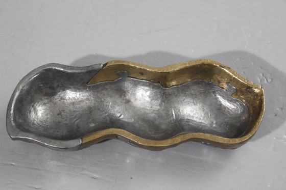 Image 1 of David Marshall Art3 - Brutalist aluminum & brass trinket tray, Peanut color, 1980s