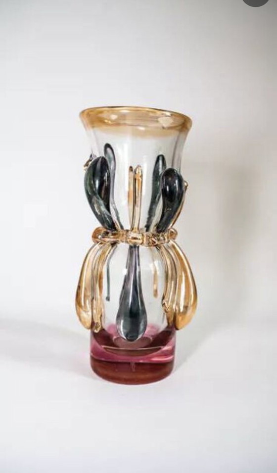 Image 1 of Handgeblazen glazen Ion Tamaian vaas, gesigneerd