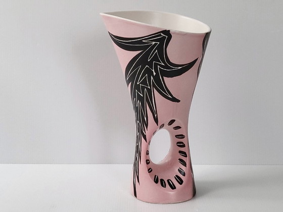 Image 1 of Vintage 1950s Vallauris ceramic vase by François Re, 50s Rockabilly Rooster