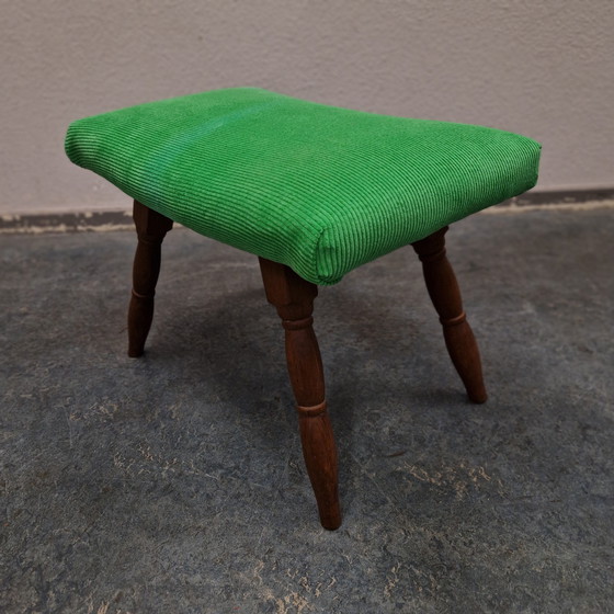 Image 1 of 60's vintage ottoman new upholstered green ottoman