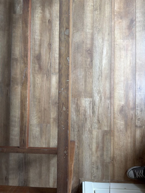 Image 1 of glass table with hardwood base (own design)