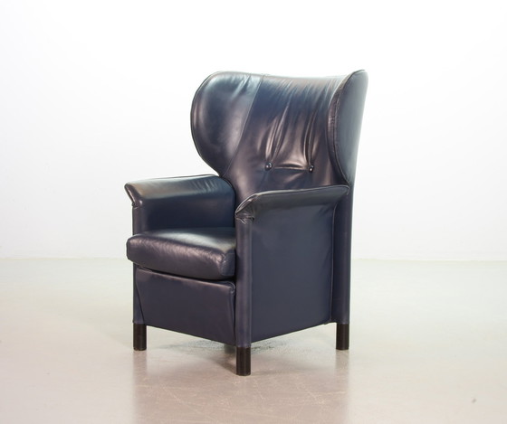 Image 1 of Wittmann Petrol Blue Soft Leather Wing Chair Designed, Model Aura by Paolo Piva. Autriche, années 1980.