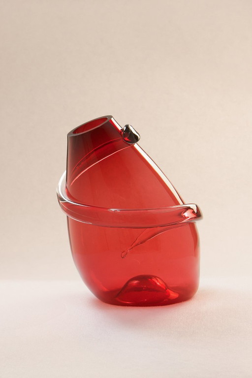 Vase „Drop Big Spiral“ aus rotem Glas – Sem Schanzer (als l'Anverre)
