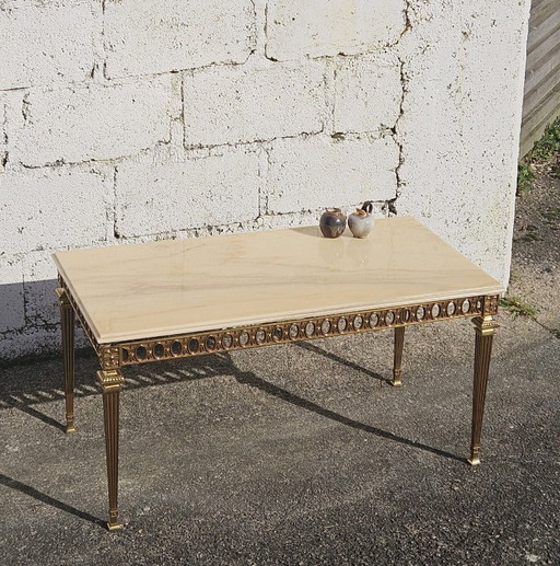 Tavolino da caffè vintage francese in marmo e ottone - Tavolo da cocktail - Tavolo da salotto - Stile Regency - Anni '70