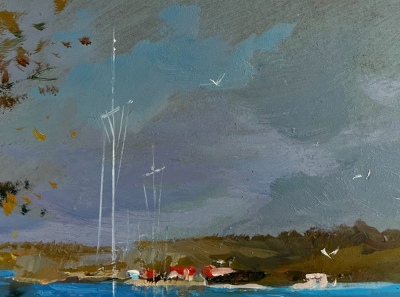 Image 1 of Original Oil Painting Coastal River Landscape A storm is coming