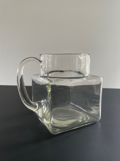 Jarra de cristal de diseño, forma cúbica, 1,5 L, soplada a mano.