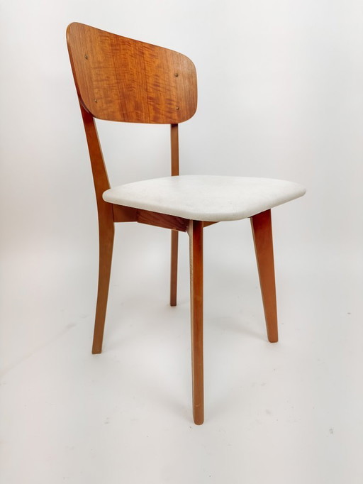 Vintage dining chair with white leatherette seat