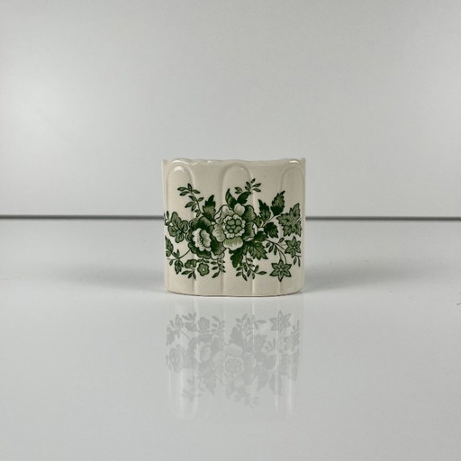 Wattenstaafjeshouder/badkamerdoos van Mason's Ironstone, "Stratford" groen decor, Engeland, 1970