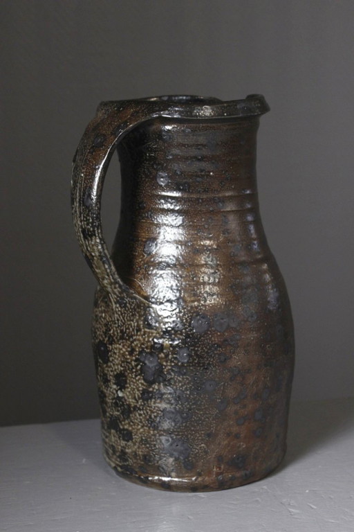 Gustave Tiffoche - Impressive stoneware pyrite pitcher, wood-fired, France, 1960s – vazen, Ceramic (photo 2 of 13)