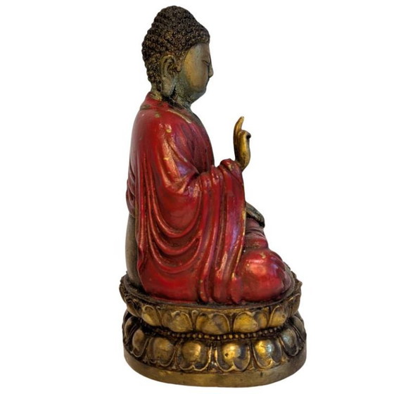 Antieke Chinees-Tibetaans Bronzen Boeddha – Abhaya Mudra – 124 – Beeldhouwkunst (photo 3 of 11)