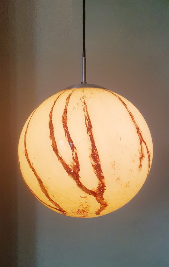 Image 1 of Art Deco vintage pendant lamp made of marbled glass