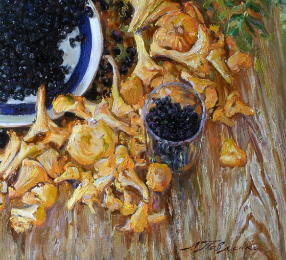 Original Ölgemälde Herbststillleben Pilze und Blaubeeren – Gemälde & Zeichnungen, Canvas (photo 5 of 5)