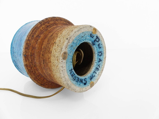 Image 1 of Scandinavische blauwe steengoed lamp van Inger Persson voor Rörstrand, Zweden 1960