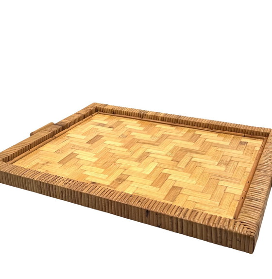 Image 1 of Vassoio Hollywood Regency in bambù e vimini, Italia anni '70
