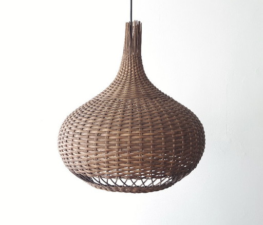 Suspension vintage en rotin, suspension style Mid-Century Modern, lampe de table à manger