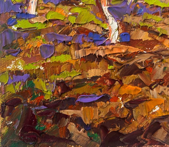 Image 1 of Original Oil Painting Day Village Landscape - "The Sky is Blue and the Spring"