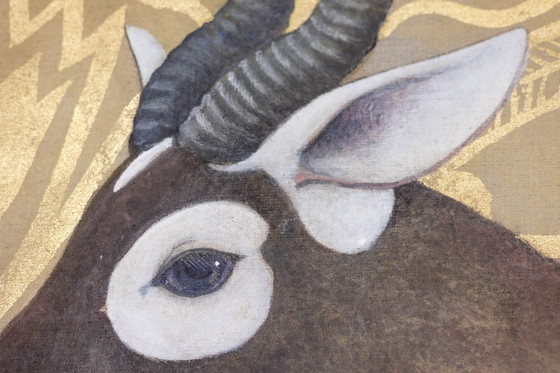 Image 1 of Gemalte Leinwand mit der Darstellung einer Gazelle. Zeitgenössisches Werk.