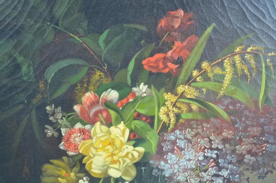 Pauline Petit (Französisch 19.-20. Jahrhundert) "Stillleben mit Blumenstrauß" Öl auf Leinwand Signiert und (photo 10 of 12)
